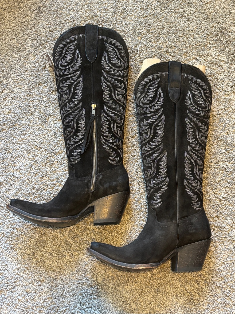 Ariat Black Suede Embroidered Western Heeled Boots